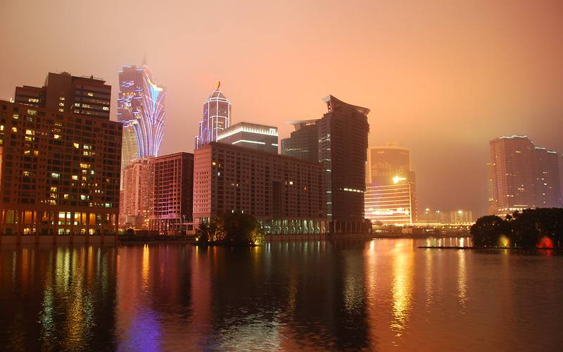 Night view of buildings in Macau