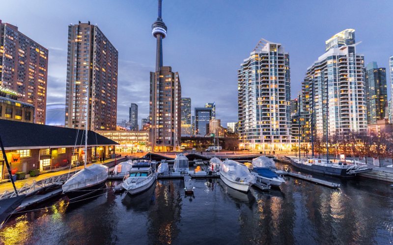view of boats near buildings in Toronto Canada